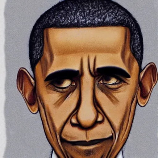 Prompt: creepy criminal police sketch of obama, uncanny!!!