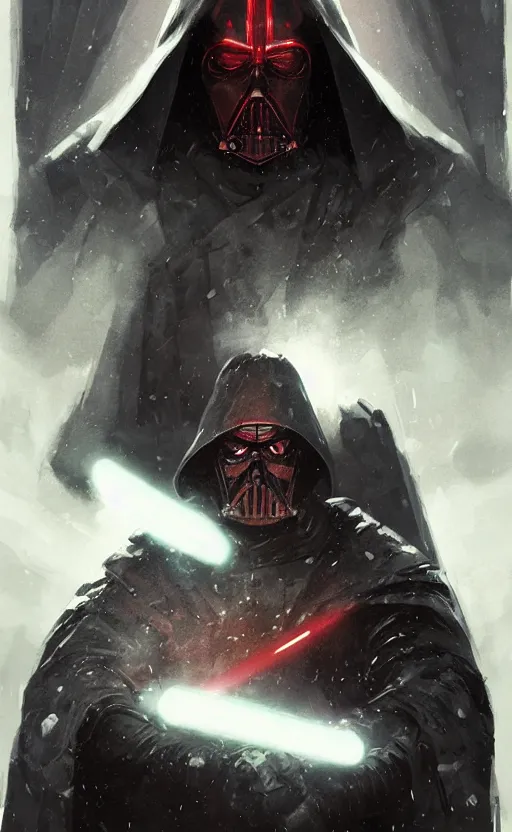 Prompt: « beautiful comic style portrait of sith lord on the throne by greg rutkowski, very detailed »