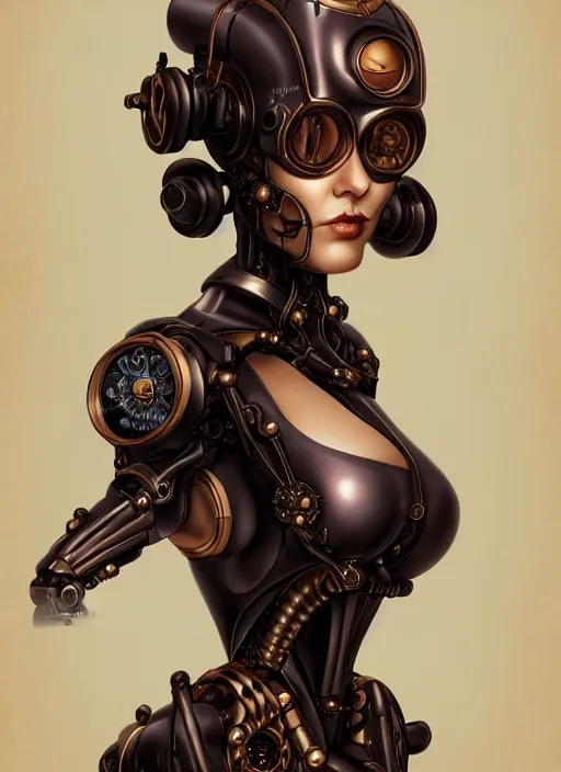 Image similar to portrait of a steampunk robot woman in 1800 by Artgerm, biomechanical, hyper detailled, trending on artstation