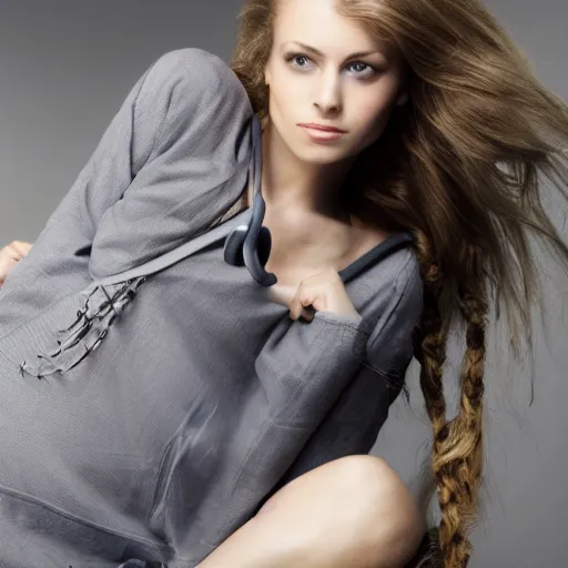 Prompt: A photo of a caucasian female model with cables instead of hair