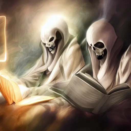 Image similar to soul reapers reading books, high definition, 16k resolution, concept art, digital art