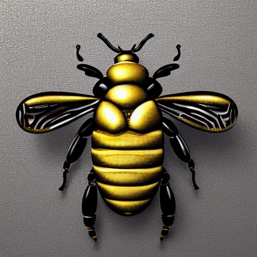 Image similar to cyborg bee on metal flower, 3 d, highres
