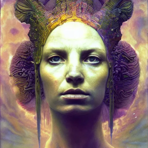 Prompt: queen of jupiter by zdzisław beksinski, iris van herpen, raymond swanland, craig mullins and alphonse mucha. highly detailed, hyper - real, beautiful, inspired by the movie avatar