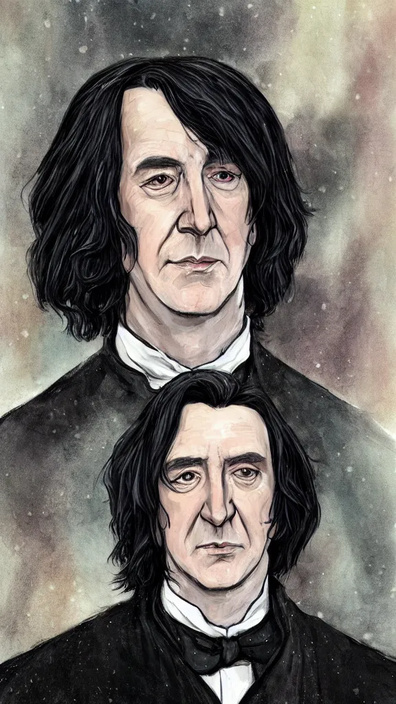 Image similar to a close - up portrait of professor snape, attending the yule ball. beautiful painting by jim kay. color harmony, 8 k detail, gallery quality, hd wallpaper, premium prints available, hyper - detailed, intricate design.