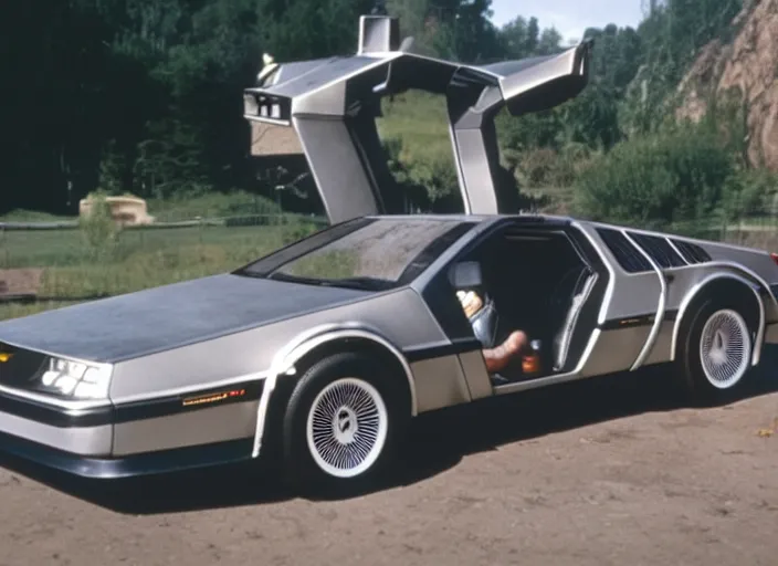 Prompt: film still of back to the future but the delorean is a lamborghini, 4 k