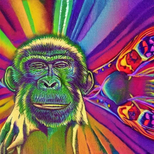 Image similar to stoned ape theory, psilocybin mushrooms, abstract, evolution