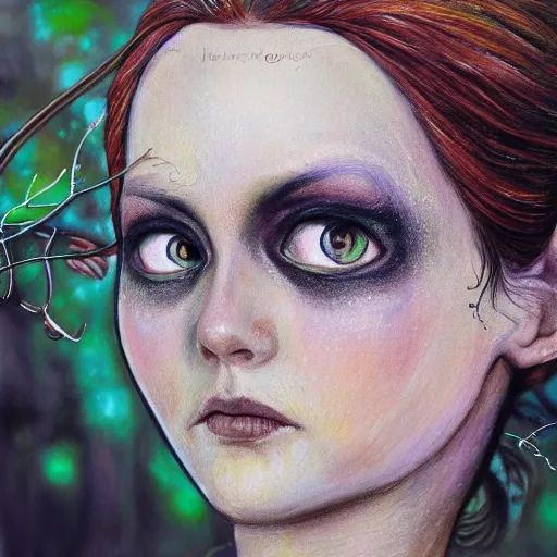 Image similar to A professionaly painted portrait of an archfey, 4k, painted by Junji Ito, trending on artstation, tasteful, bokeh, hyperrealistic, highly detailed, good proportions