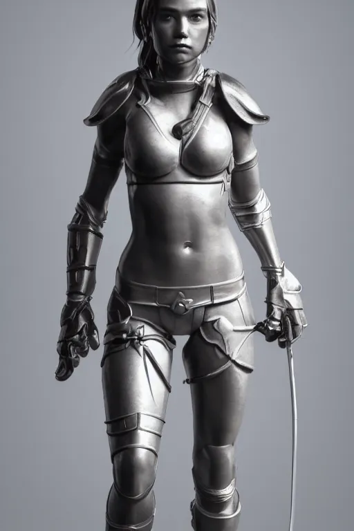 Image similar to a highly detailed sculpt of athletic girl in armor, cinematic light, featured on artstation, octane render, path tracing, sharp focus, 4 k