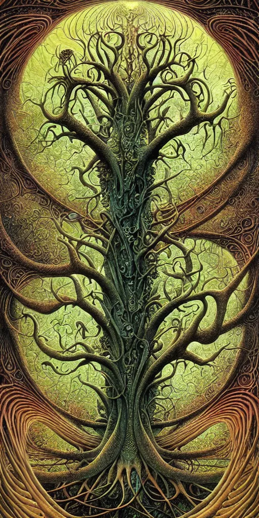 Image similar to tree of life by roger dean and andrew ferez, art forms of nature by ernst haeckel, divine chaos engine, symbolist, visionary, art nouveau, botanical fractal structures, organic, detailed, realistic, surreality