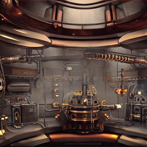 Image similar to Steampunk spacecraft reactor, cinematic