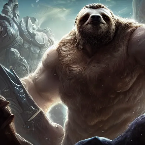 Prompt: portrait of sloth! as zeus the god of thunder, league of legends amazing splashscreen artwork, gears of war, splash art, natural light, elegant, photorealistic facial features, intricate, fantasy, detailed face, atmospheric lighting, anamorphic lens flare, cinematic lighting, league of legends splash art, hd wallpaper, ultra high details by greg rutkowski