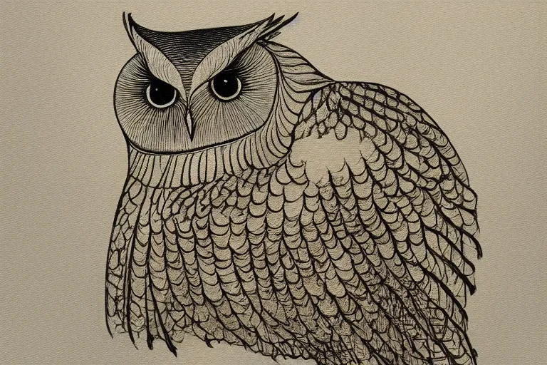 Prompt: beautiful serene owl, healing through motion, minimalistic golden ink aribrush painting on white background