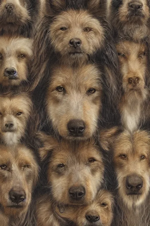 Image similar to portrait of multiple animals faces stacked and close to each others, by giancola, very detailed art, elegant, sophisticated, high resolution, smooth