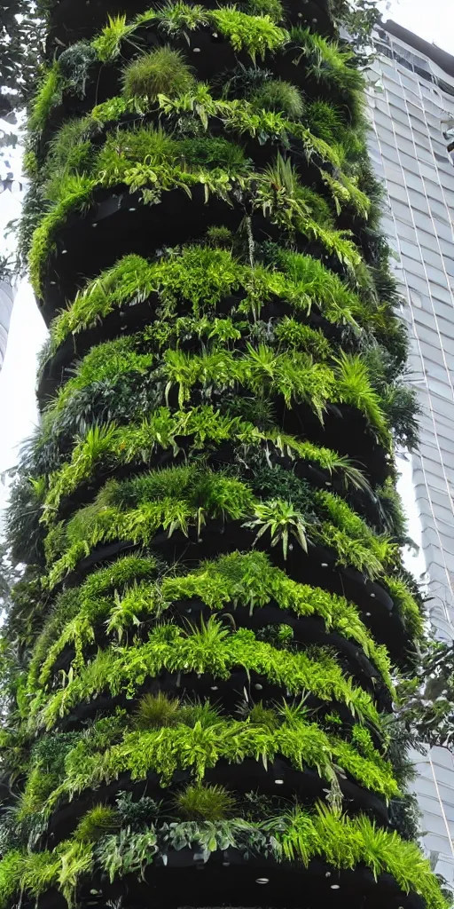 Image similar to the auckland sky tower covered in a living wall made from nz endemic plants. patric blanc