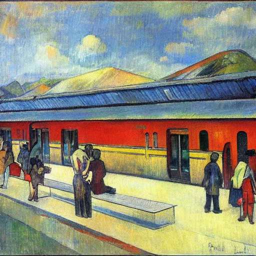 Image similar to modern train station by paul gauguin