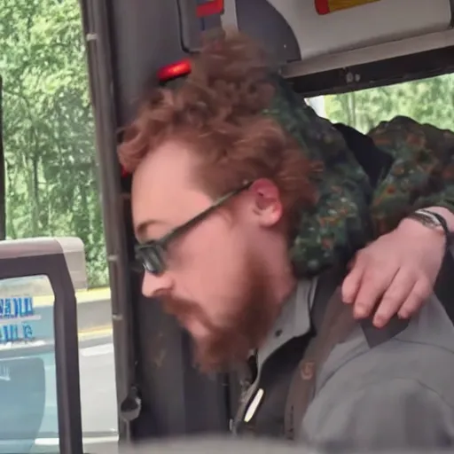 Image similar to sam hyde firing a rpg into a city bus, 4 k, realistic, serious, gritty, sam hyde