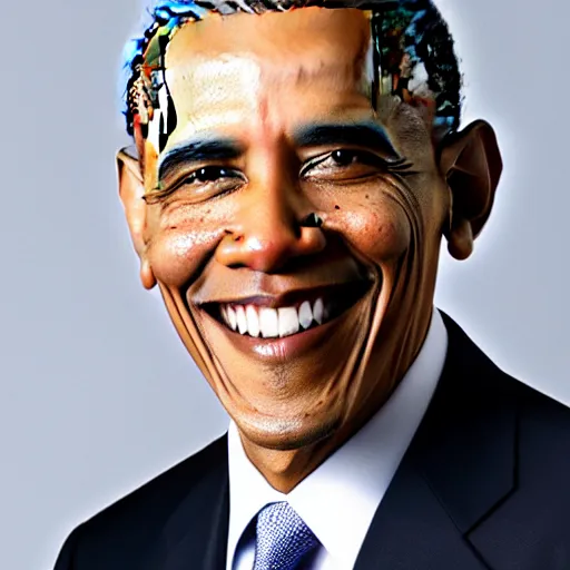 Prompt: a really close up photo of Obama