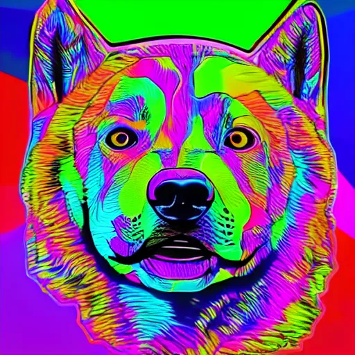 Image similar to Dogecoin psychedelic art generated by AI