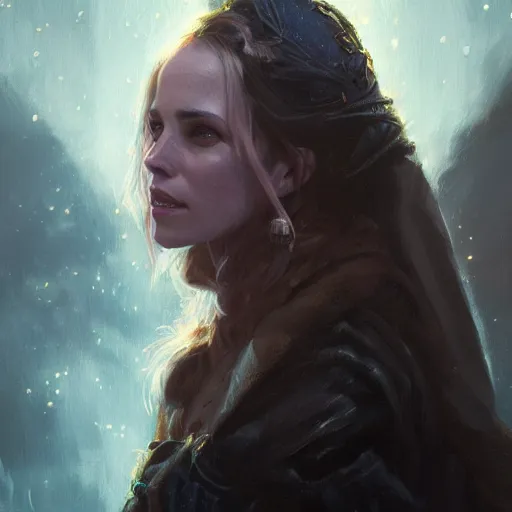 Prompt: elvish sorceress rachel mcadams, oil painting, Tooth Wu, Greg Rutkowski, RPG portrait, dynamic lighting, fantasy art, High contrast, depth of field