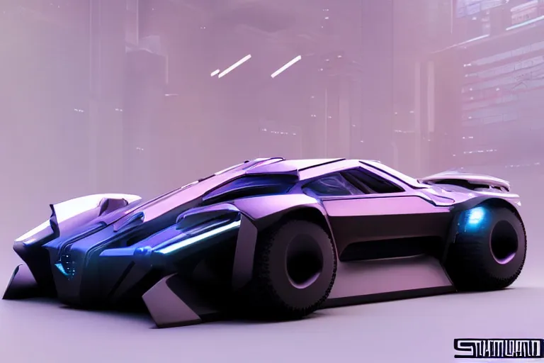 Image similar to cyberpunk batmobile concept inspired sports car, futuristic look, highly detailed body, very expensive, photorealistic camera shot, bright studio setting, studio lighting, crisp quality and light reflections, unreal engine 5 quality render