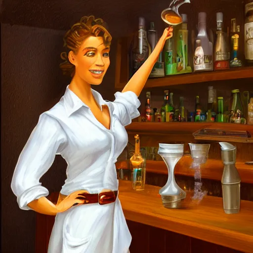 Prompt: fantasy portrait of a caramel - skinned barkeep