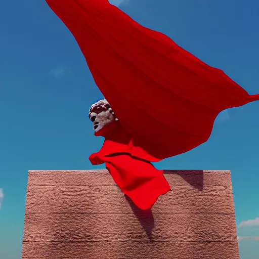 Image similar to a roman statue covered by red cloth that's blowing in the wind, digital art, concept art, cloth simulation with houdini, octane, redshift, 8 k