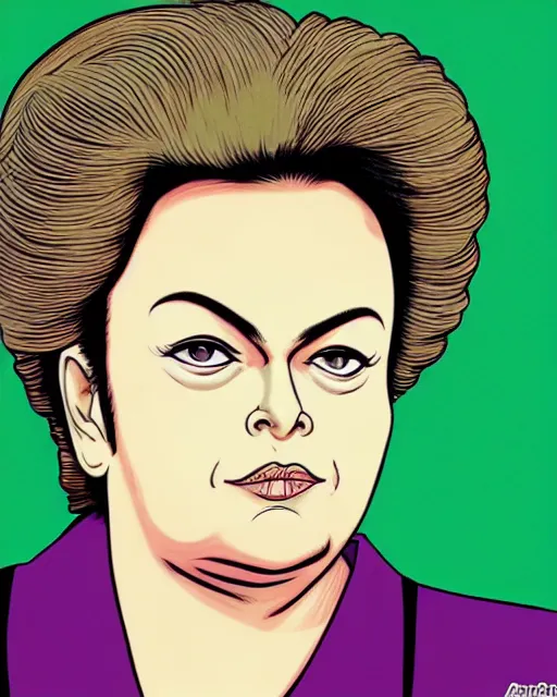 Image similar to Dilma Rousseff portrait by Hirohiko Araki, Araki style, JJBA, anime