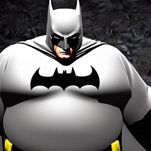 Image similar to very fat thick batman! realistic, 4 k,