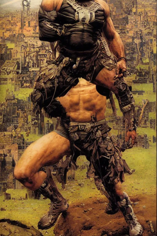 Prompt: jocko willink as huge superhero mutant warrior, dynamic action, dystopian, by lawrence alma tadema and zdzislaw beksinski and norman rockwell and tom lovell and greg staples