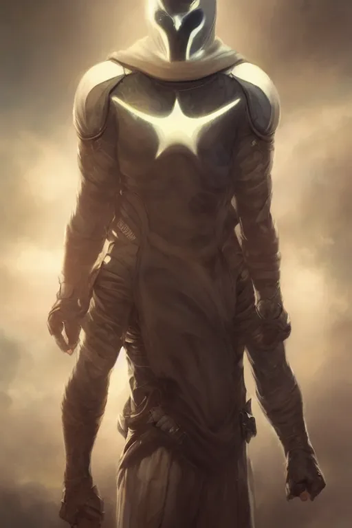 Image similar to characters portrait of Invincible mixed with Moon knight by ArtGerm and Tom Bagshaw, merged character, Full body shot, cinematic opening shot, 4k, highly detailed, cinematic lighting