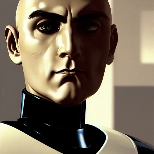 Image similar to close - up portrait of robot policemen from thx 1 1 3 8, by ilya kuvshinov, by thomas lawrence, by bayard wu, trending on artstation, masterpiece