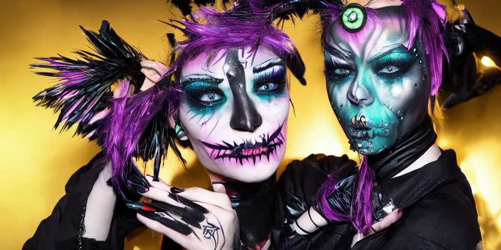 Image similar to trump cyber goth makeup dancing