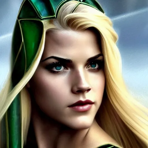 Prompt: A combination of Katheryn Winnick's and Grace Kelly's and Emma Watson's faces with blonde hair as Green Arrow, western, D&D, fantasy, intricate, elegant, highly detailed, digital painting, artstation, concept art, matte, sharp focus, illustration, art by Artgerm and Greg Rutkowski and Alphonse Mucha