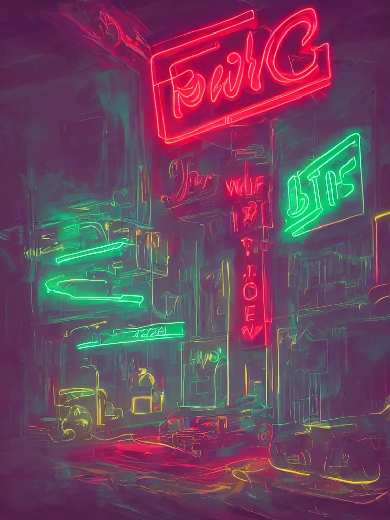 Image similar to neon word signs by disney concept artists, blunt borders, rule of thirds