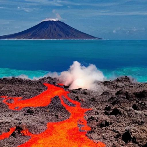 Image similar to volcano on an island and the ocean in the background