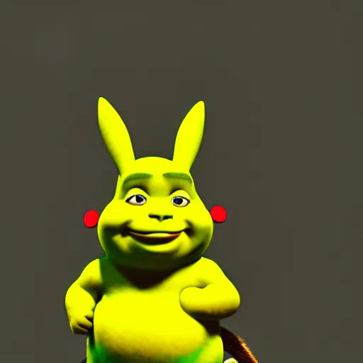 Prompt: shrek as pikachu, highly detailed, extremely high quality, hd, 4 k, 8 k, canon 3 0 0 mm, professional photographer, 4 0 mp, lifelike, top - rated, award winning, realistic, detailed lighting, detailed shadows, sharp, no blur, edited, corrected, trending