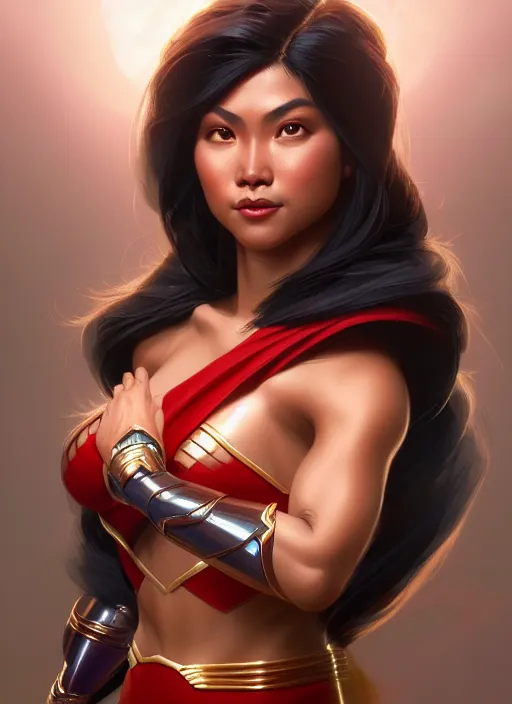 Prompt: portrait of darna filipina superhero, jane de leon, intricate, elegant, highly detailed, ray tracing, digital painting, artstation, concept art, smooth, sharp focus, illustration, art by artgerm and greg rutkowski and alphonse mucha, 8 k