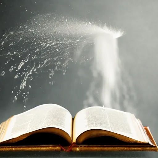 studio photography of bible with a geyser of water | Stable Diffusion ...