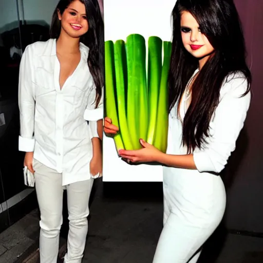 Image similar to selena gomez as humanoid celery