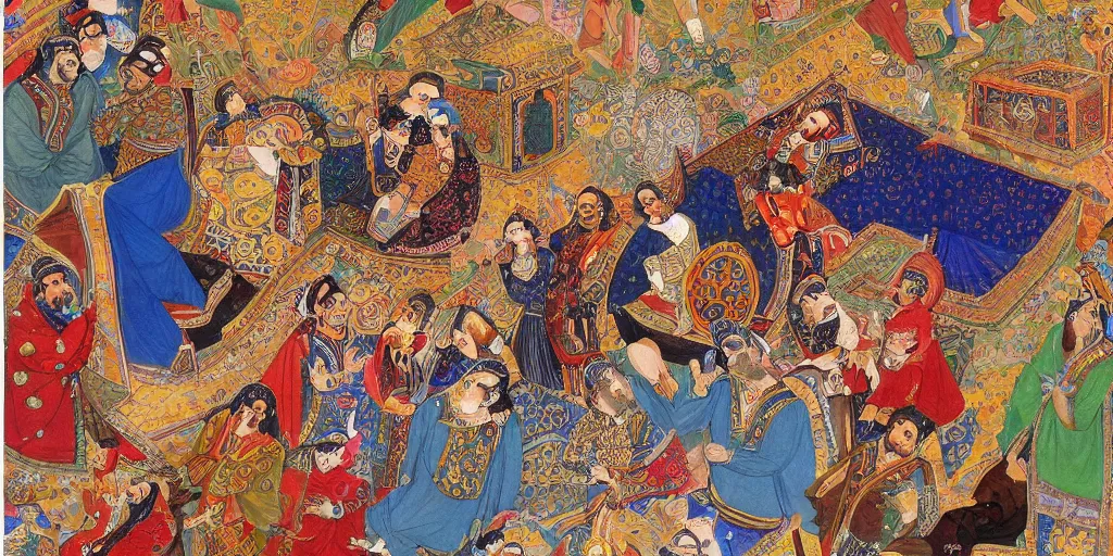 Prompt: persian folklore painting, modern, hd, clear, sharp focus, highly detailed