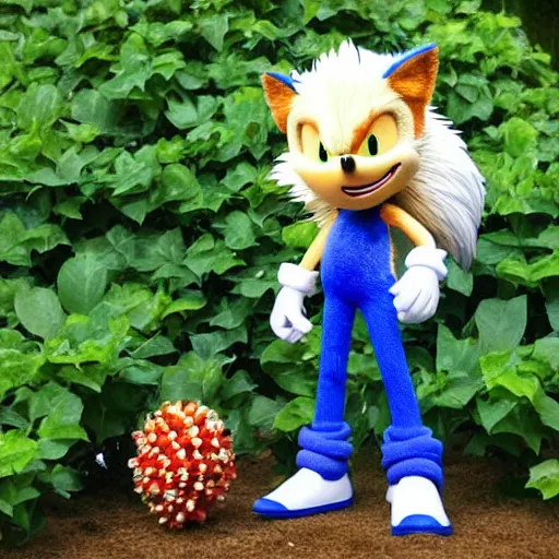 Image similar to a bush with sonic the hedgehog in it