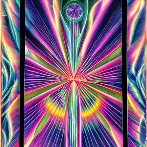 Prompt: door into another dimension, by Alex Grey