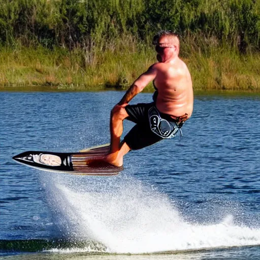 Image similar to huge ham leg surfing on a wakeboard