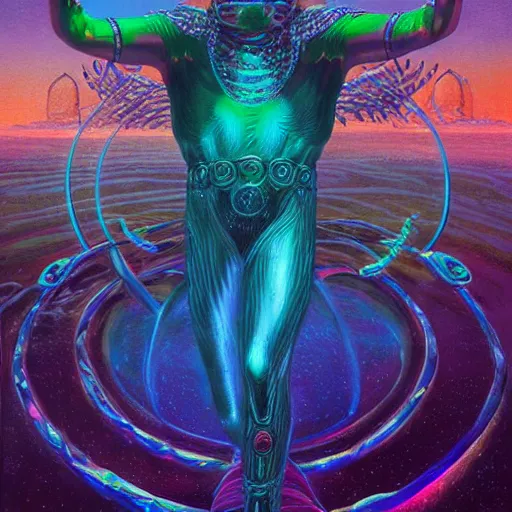 Prompt: benjamin netanyahu as an otherworldly iridescent alien overlord, embedded with gemstones, flowing with dark power, highly detailed, trending on artstation, by wayne barlowe, and tim hildebrandt and bruce pennington and jeff easley