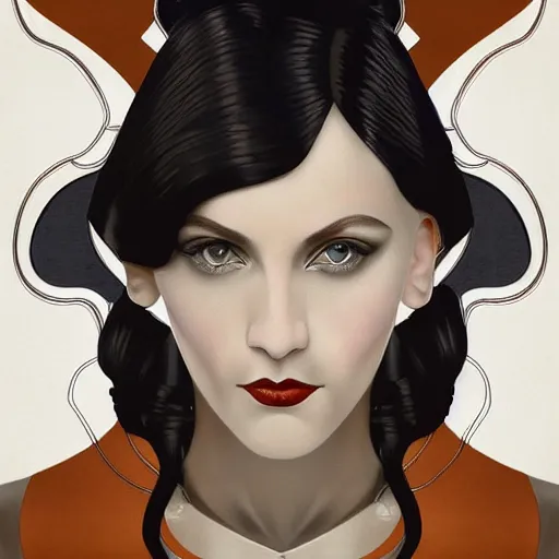 Image similar to an art nouveau, ( streamline moderne ), multi - racial portrait in the style of vitaly bulgarov. very large, clear, expressive, and intelligent eyes. centered, ultrasharp focus, dramatic lighting, photorealistic digital matte painting, intricate symmetrical ultra detailed background.