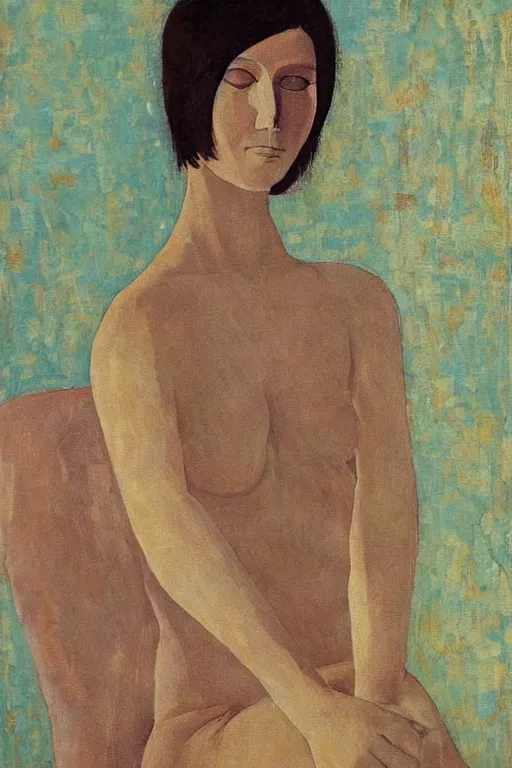 Image similar to a painted portrait of a women, art by felice casorati, aesthetically pleasing and harmonious natural colors, expressionism, fine day, portrait