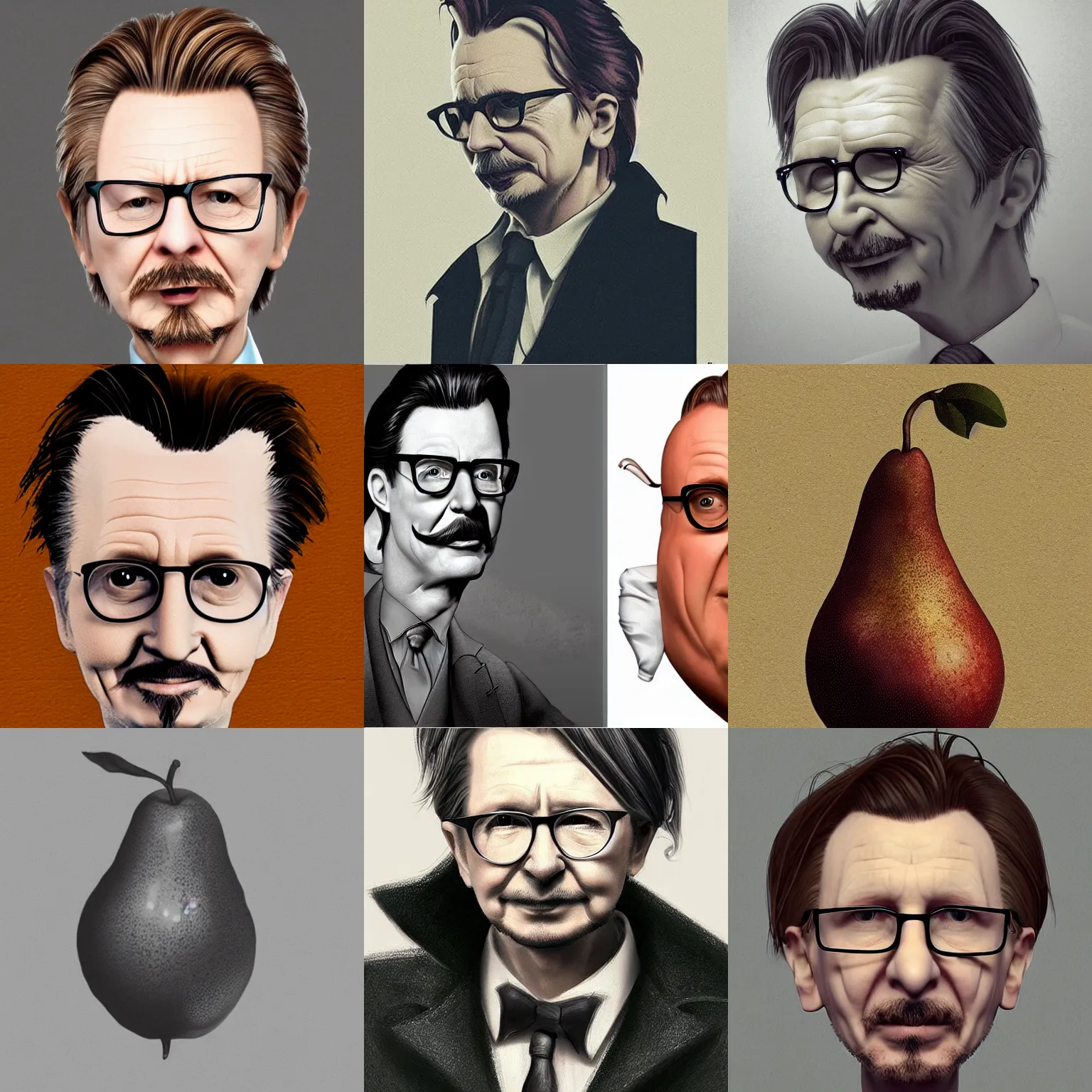 Prompt: a pear that looks like gary oldman's face, trending on artstation