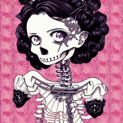 Prompt: anime manga skull portrait young woman skeleton, betty boop, intricate, elegant, highly detailed, digital art, ffffound, art by JC Leyendecker and sachin teng