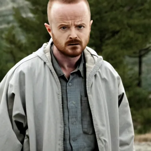 Image similar to Live Action Still of Aaron Paul dressed as and playing Walter White in Breaking Bad, real life, hyperrealistic, ultra realistic, realistic, highly detailed, epic, HD quality, 8k resolution, body and headshot, film still