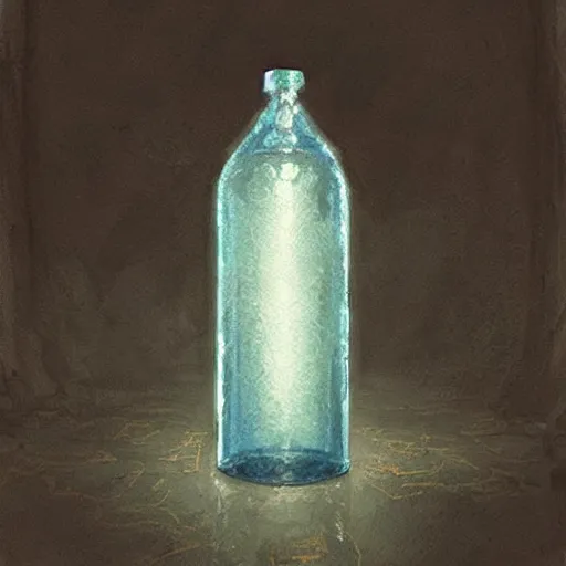 Prompt: an opalescent health potion in a tall elegant bottle, rpg item, fantasy concept art by craig mullins